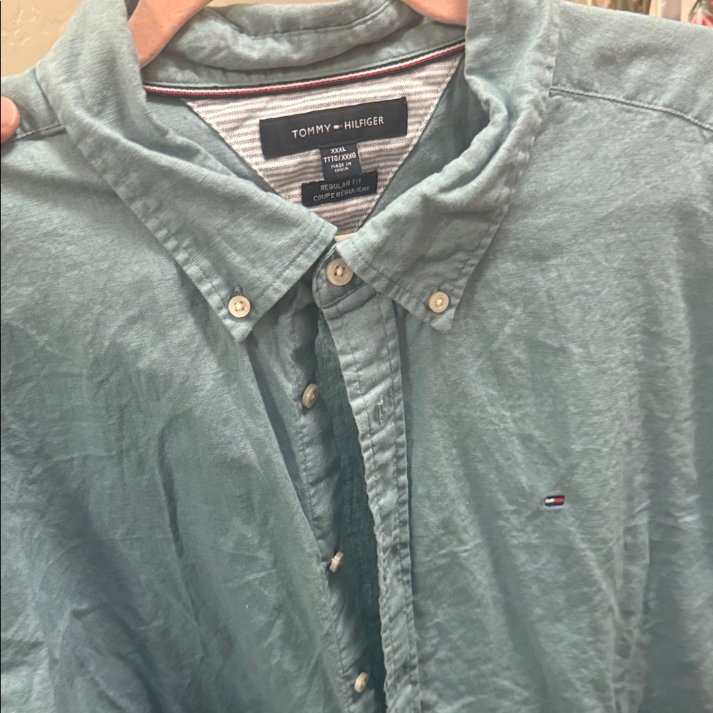 Tommy Hilfiger Men's Casual Teal Button Down Shirt